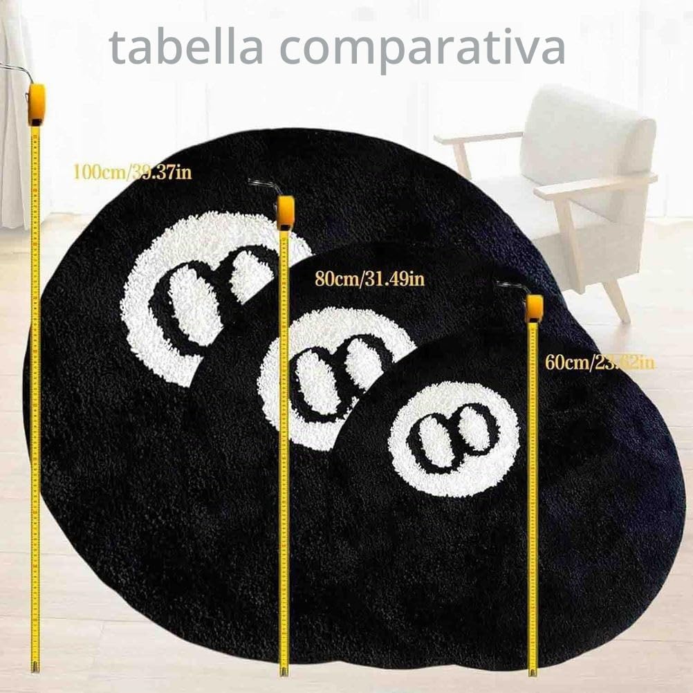Tappeto Decorativo Rotondo con 8 Palline Tappeto a 8 Palline Simulazione Biliardo Rugby Assorbente Antiscivolo Lavabile in Lavatrice per Feste Soggiorno,A Flocking,100cmx100cm