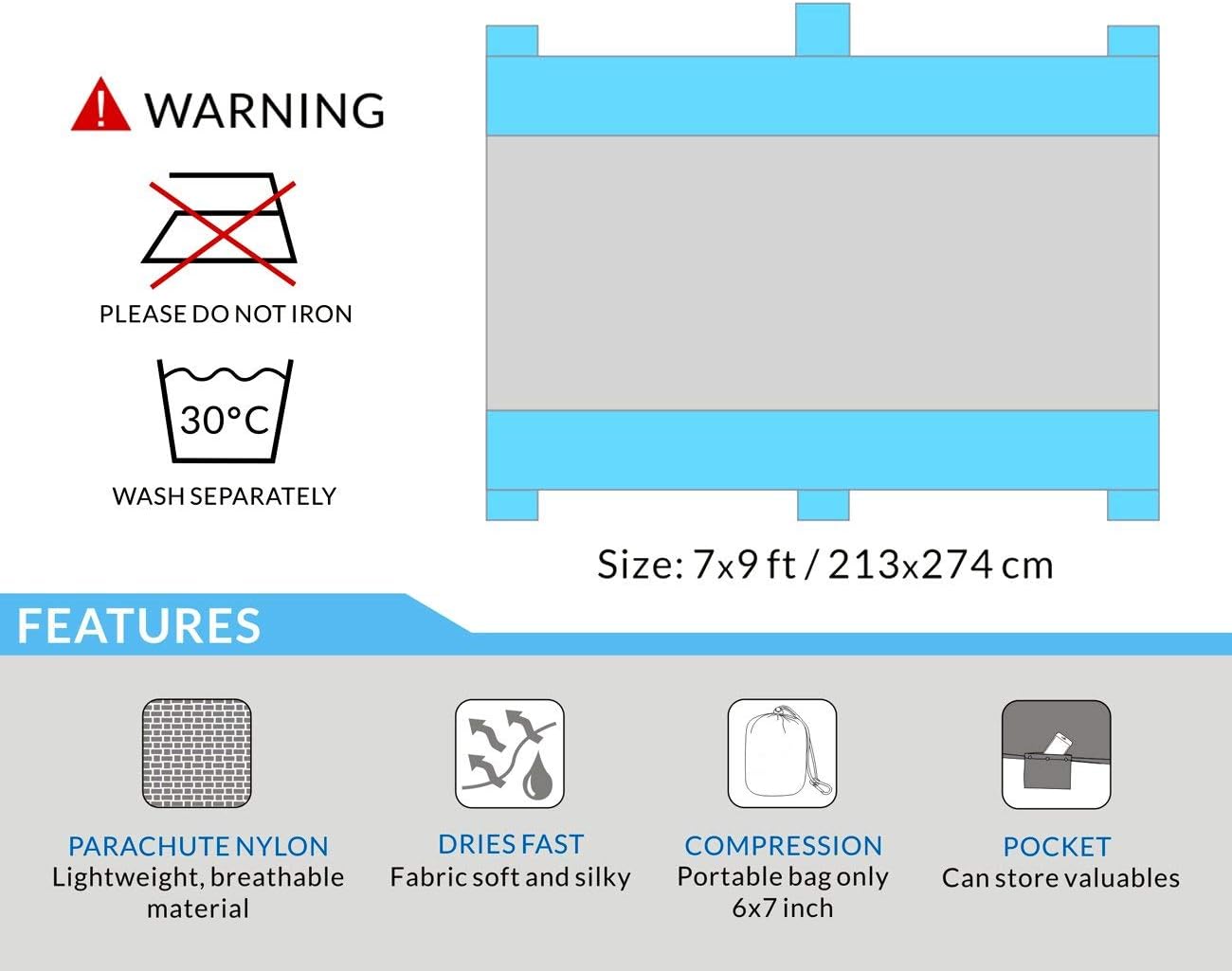 Large Outdoor Blanket with Durable Nylon - Huge Beach Mat with Four Anchor