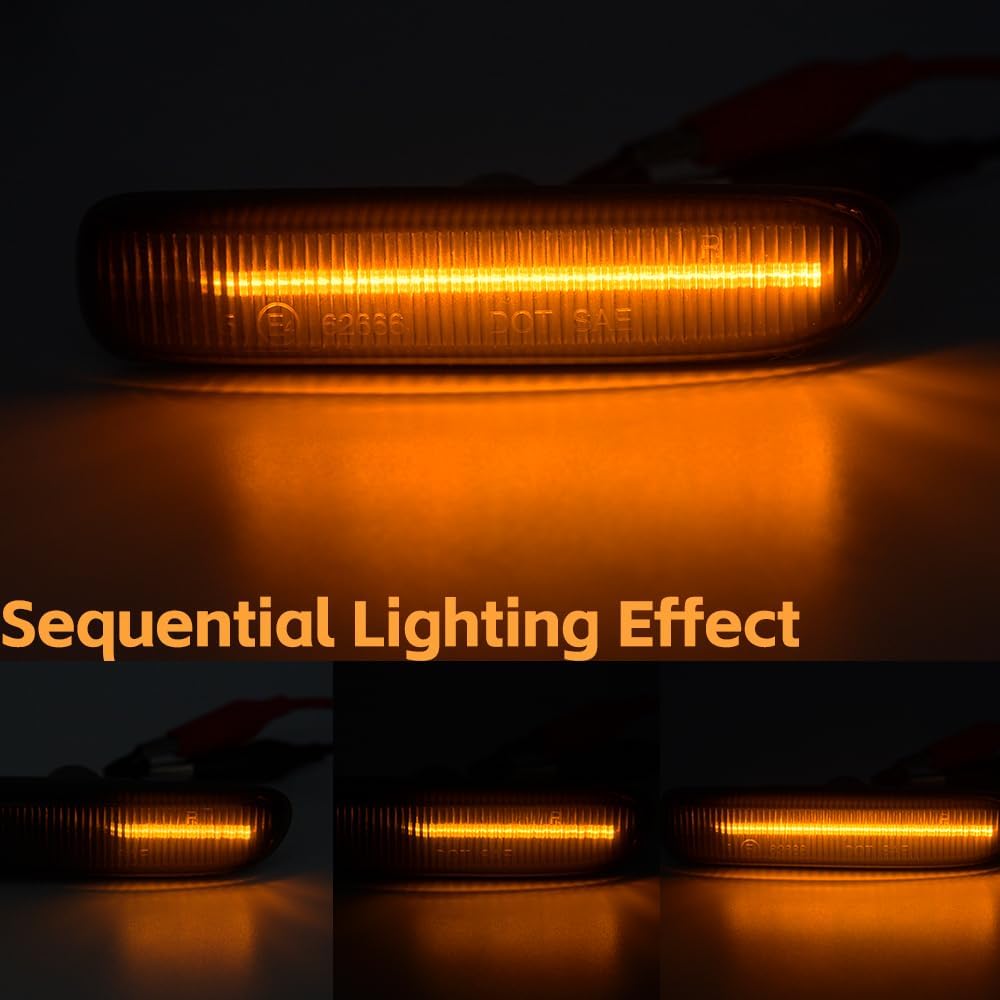 NJSBYL Smoked Lens Side Marker Lamps for BWM E46 1999-2001 3 Series Sedan E46 and 1999-2003 3 Series Coupe E46 Amber LED Front Sidemarker Dynamic Sequential Blink Turn Signal Light Kits
