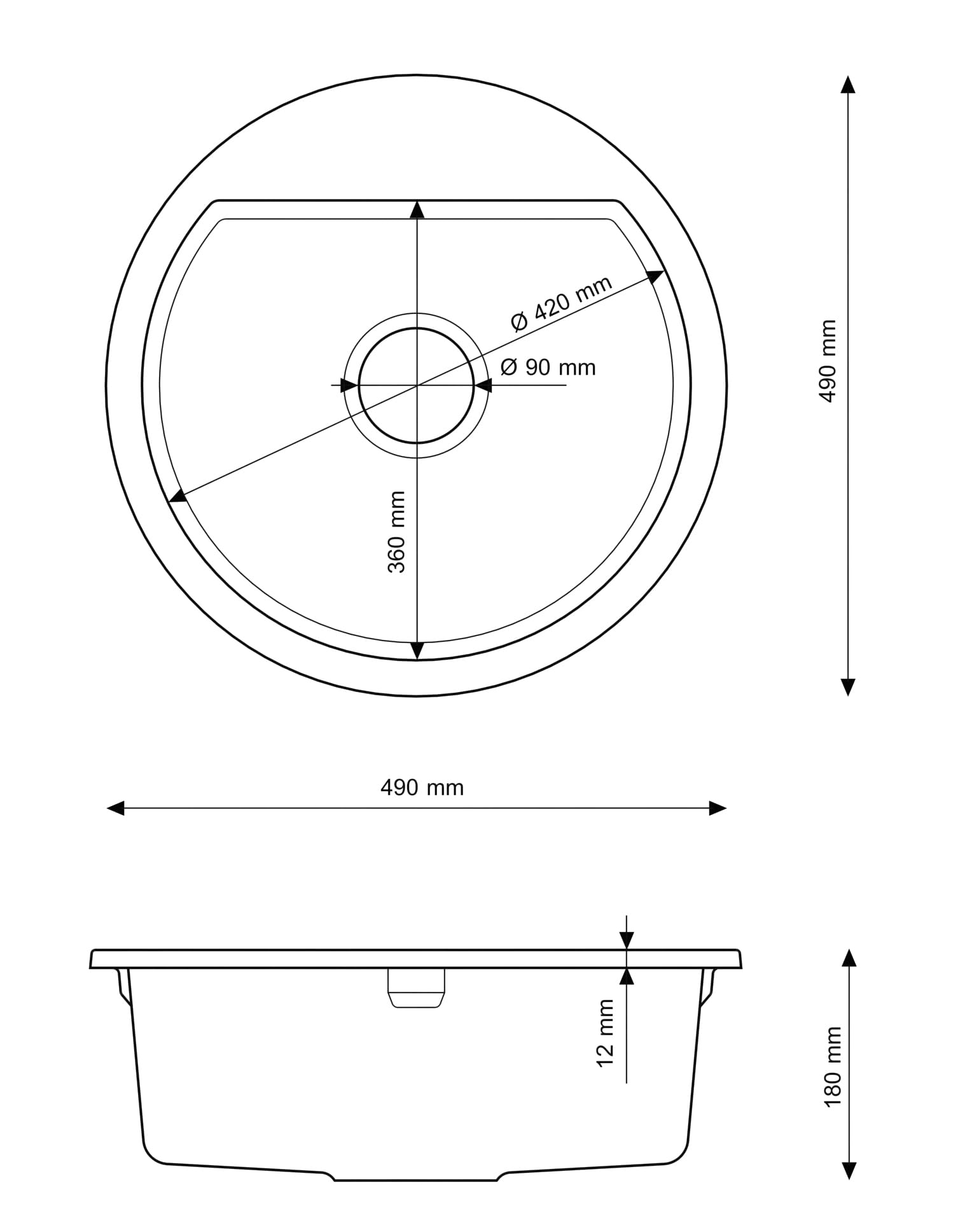 Granitan - Okrągły zlewozmywak granitowy ARNO - zlewozmywak jednokomorowy z syfonem chrom - 6 kolorów - średnica 49 cm - w zestawie GraniProtect - wysokiej jakości towarzysz kuchni