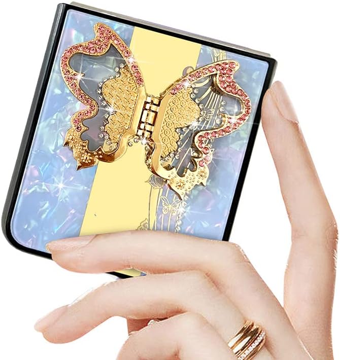 for Samsung Galaxy Z Flip 4/Z Flip 3 Case for Women Girls,Luxury Bling Glitter Rhinestone Cute Butterfly Design,Plating Diamond Hard Mirror Girly Phone Case with Ring Stand for Z Flip 4/Z Flip 3