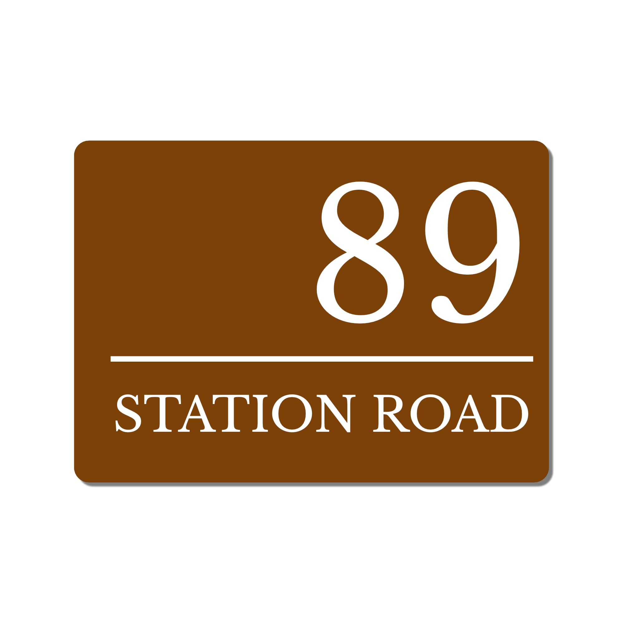 Personalised Modern House Number Sign – Custom Street Name Metal Plaque (Brown, A5 (197mm x 141mm))