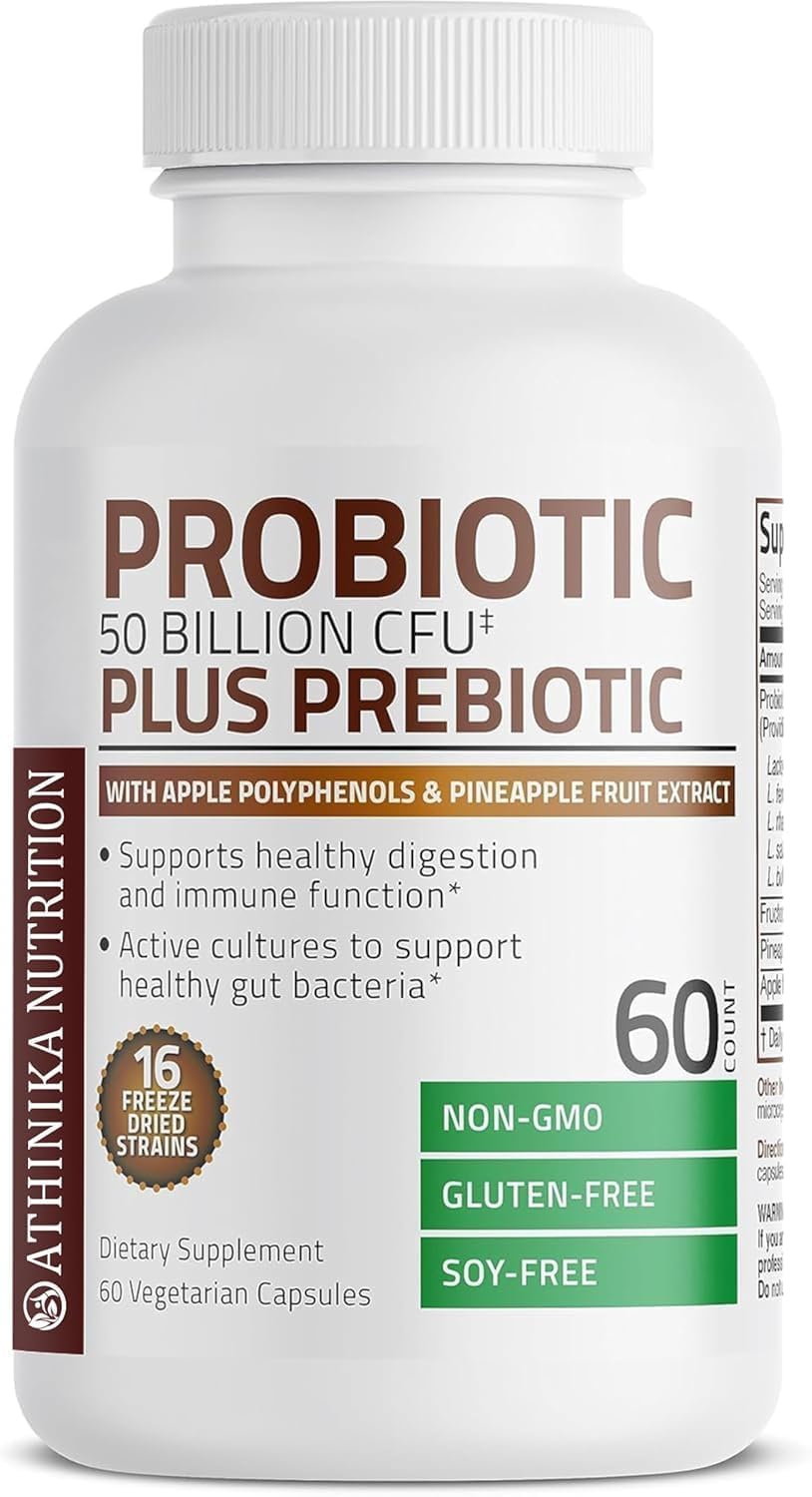 Probiotic 50 Billion CFU + Prebiotic with Apple Polyphenols & Pineapple Fruit Extract for Women & Men Non-GMO, 60 Vegetarian Capsules-picture-20