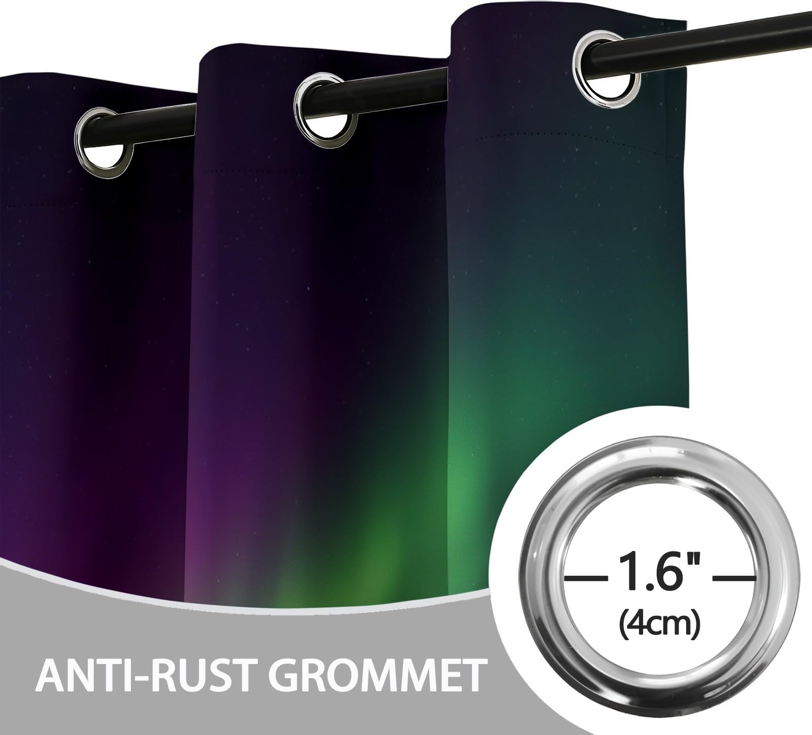 Grün Blickdicht Vorhänge für Wohnzimmer Nordlichter Seeblick Verdunklungsvorhang mit Ösen, Blickdicht Gardinen Thermovorhang für Schlafzimmer Deko 2er Set, H 260 x B 140 cm