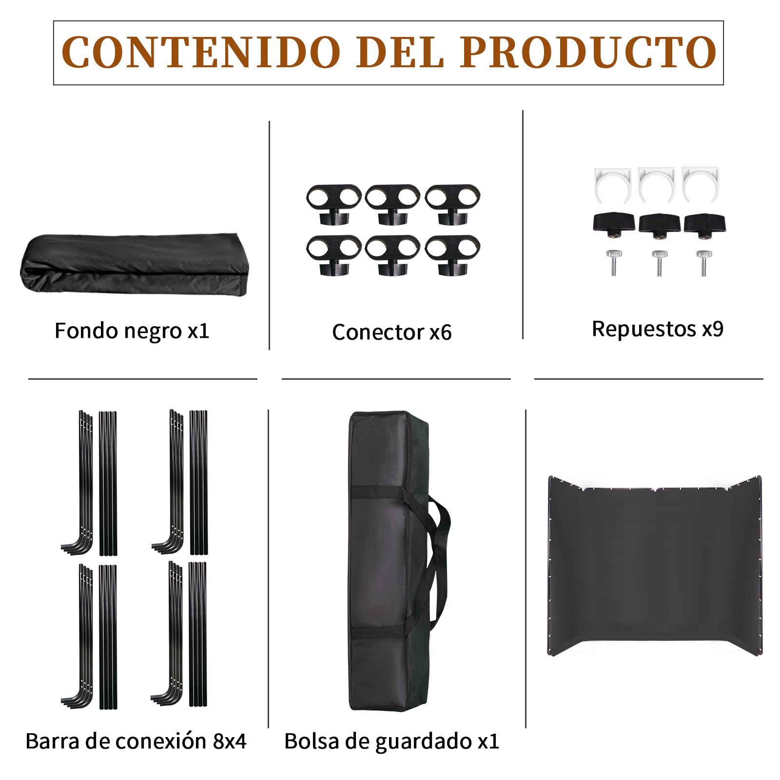 Telón de Fondo Fotográfico Negro de Gran 4m*2.4m, Portátil y Plegable, para Transmisiones en Vivo, Fotografía de Personas, Escenarios de Boda, Estudios de Video y Reuniones Online