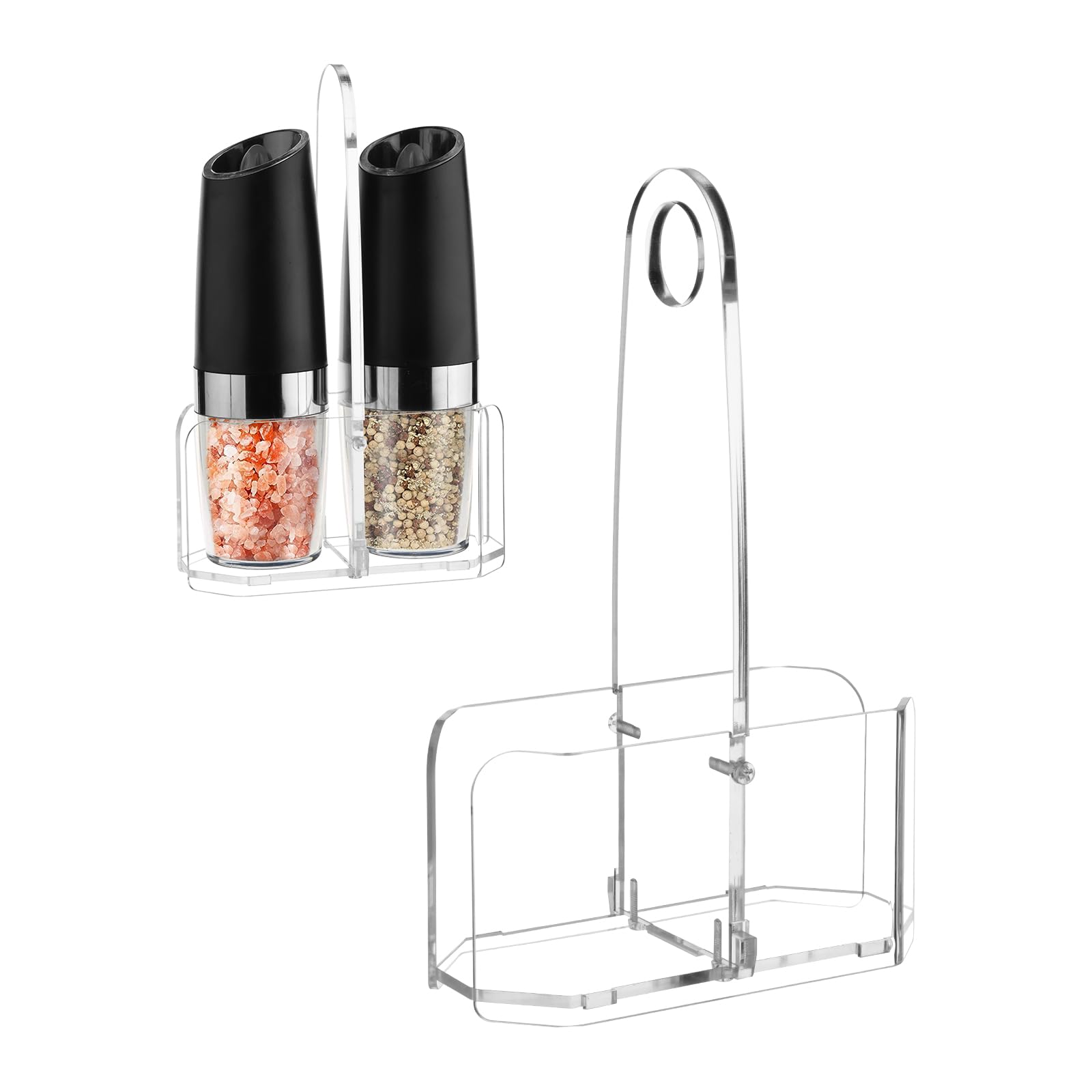 Beautyflier Salt and Pepper Grinder Set Stand, Premium Acrylic Holder for Gravity Electric Pepper and Salt Grinder Set, Storage Holder Fit Grinders up to 2.2 IN in Diameter, Stand Only