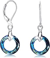 Hermosa 925 Sterling Silver Circle Dangle Earrings Austrian Crystals Hypoallergenic Leverback Jewelry for Women Mom