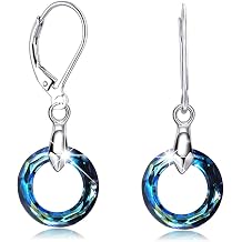 925 Sterling Silver Circle Earrings with Austria Crystal Leverback Dangle Earrings Hypoallergenic Jewelry for Women Mom