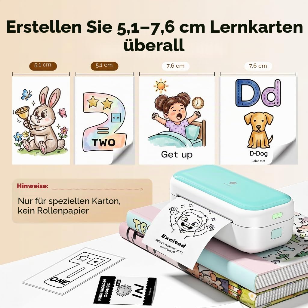 Phomemo M03C Flash Cards Drucker für Kinder,Lernkarten Flash Karten Maker mit 40 Papieren,Flash-Karten Printer für Malsets, Kunst & Basteln, Lernspielzeug für ab 2-8+ Jungen Mädchen Geschenke | Flash-Karten zum Lesen lernen, Montessori-Spielzeug für Kinde