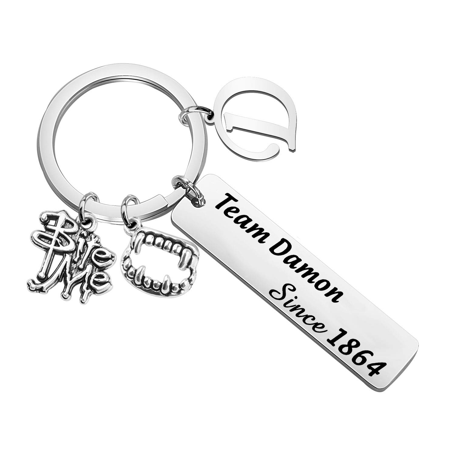 Team Damon/ Stefan/ Salvatore Since 1864 Keychain Vampire Fandom Gift Idea (Team Damon K), Steel Color, L