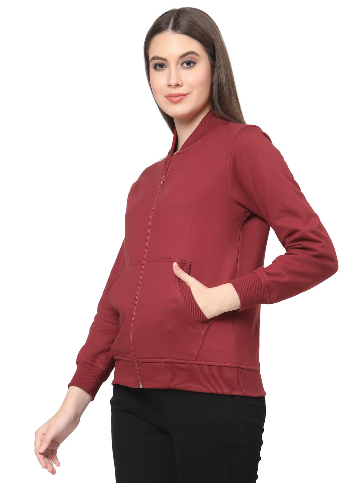 Kalt Women Full Sleeves Zipper Fleece Jacket(Wine;Large) 1
