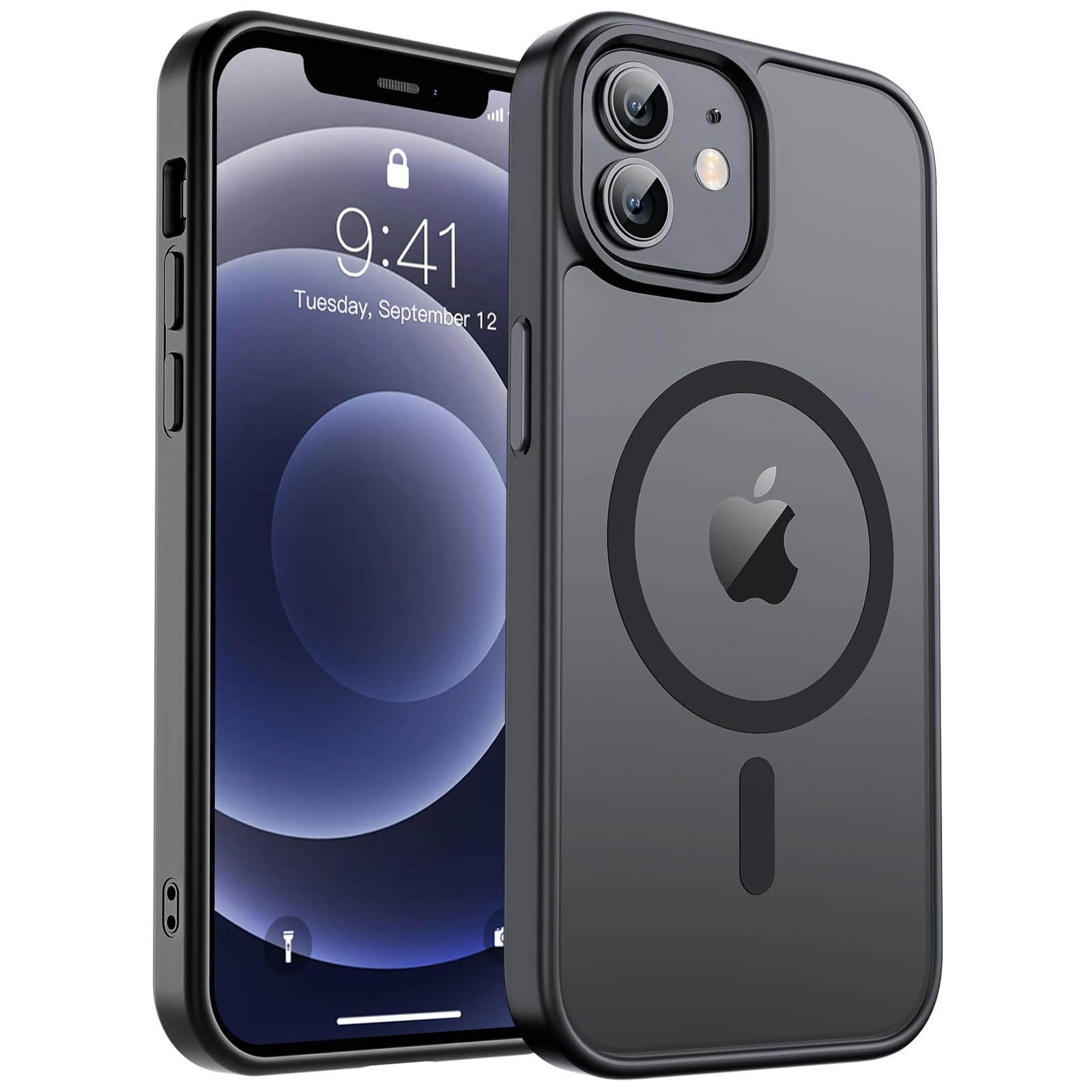 zapica Magnetic for iPhone 12 Case & iPhone 12 Pro Case, [Compatible with MagSafe] [10 FT Military Grade Drop Protection] Slim Translucent Matte Shockproof Anti-Scratch Phone Cover, Black