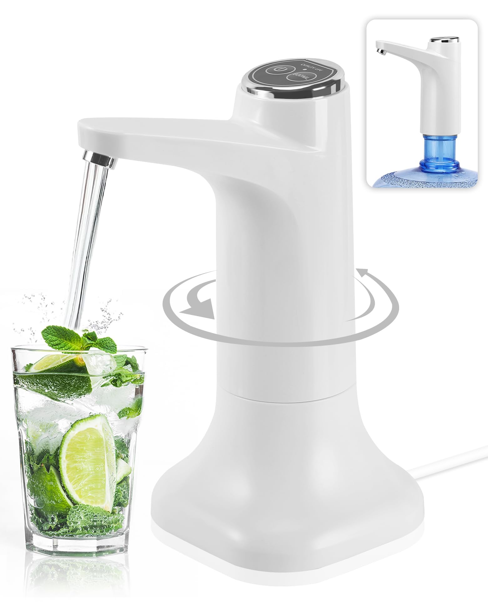 TERRIFI Portable Water Dispenser, Desktop Water Dispenser, Detachable Automatic Drinking Water Pump for 5 Gallon Bottle, Suitable for Home, Office and Outdoor (White)