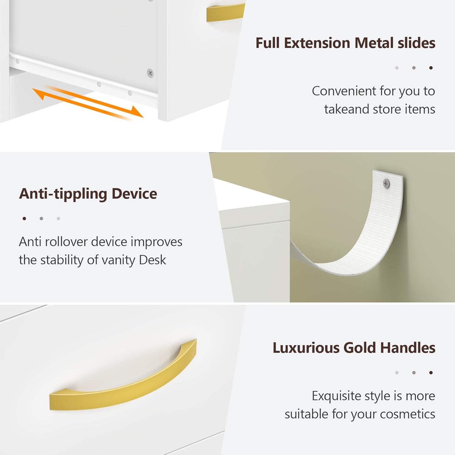 Vanity Desk with Mirror and Lights, White Makeup Vanity Table with 360° Roating Shelves, Large Vanity Desk with 7 Drawers, Power Outlet, Dressing Table Set with Lighted Mirror Adjustable, for Bedroom