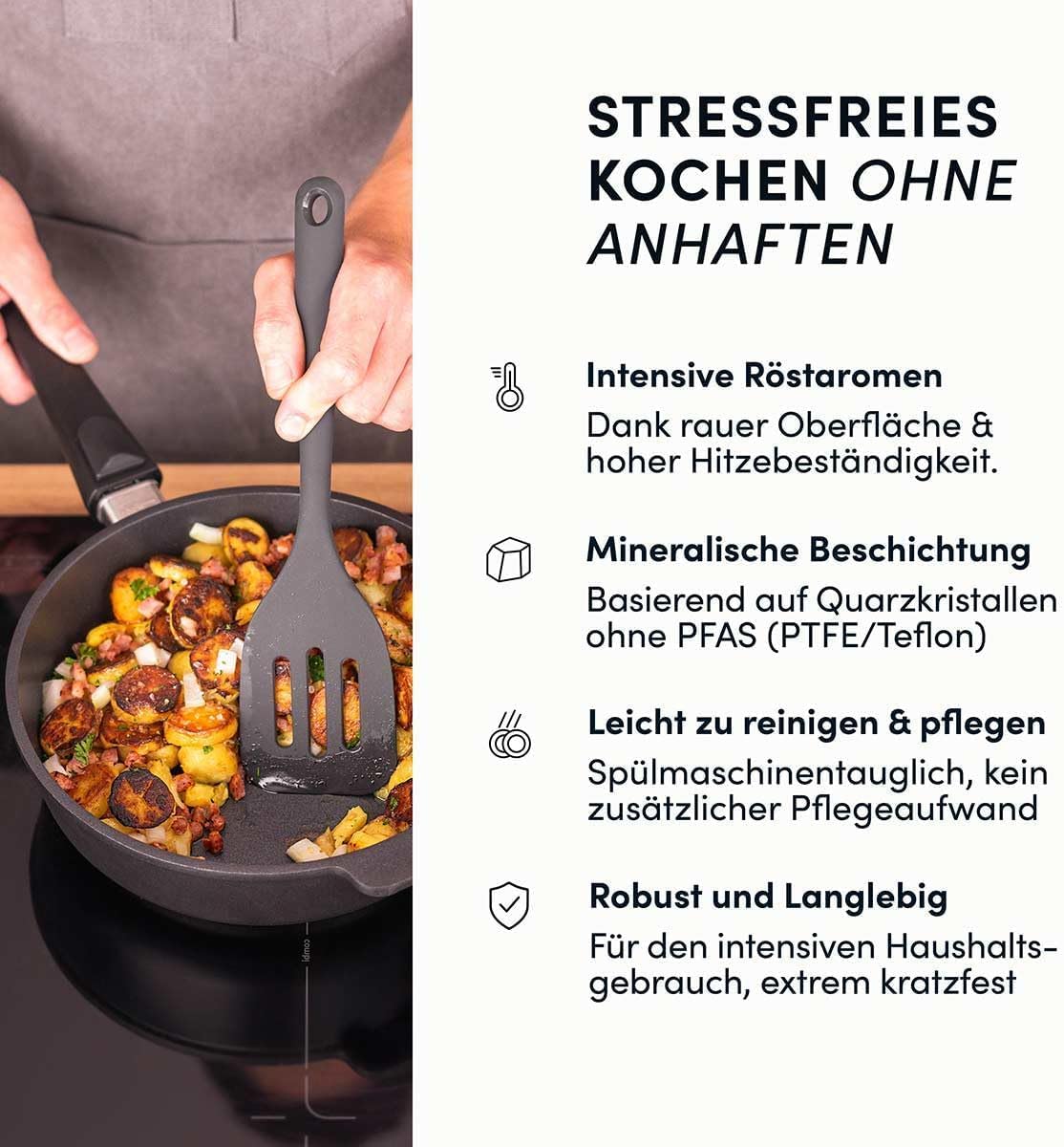 Hoffmann STONIQ Hochrandpfanne, 28 cm, Antihaftbeschichtet, PTFE und PFAS-frei, Induktionsgeeignet, Backofenfest bis 300°C, Pfanne made in Germany, Bratpfanne, Schmorpfanne (mit Deckel, 28 cm)