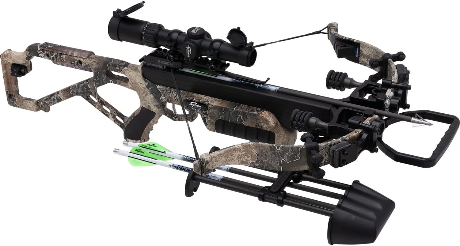 ExcaliburMicro 380 Lightweight Compact Accurate Ambidextrous CeaseFire Safety Hunting Archery Crossbow - Scope, 30 mm Scope Rings, 4 Quill 16.5" Arrows, Rebolt Quiver Included