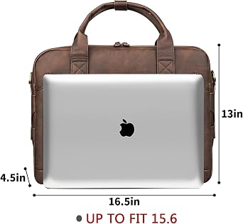 Bosidu Leather Briefcases for Men 15.6 Inch Laptop Briefcase Business Messenger Bag Retro Waterproof Computer Bag Perfect Birthday Gifts For Husband, Brown