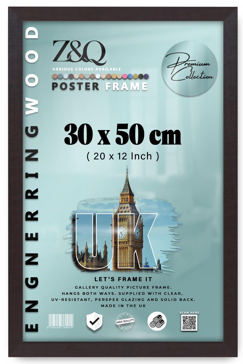 Z&Q - MDF Wood Finish (30 x 50 CM) Poster/Picture Frame | for Art Gallery, Room Wall Decor 20 x 12 Inch Portrait/Landscape Display [ Mahogany ]