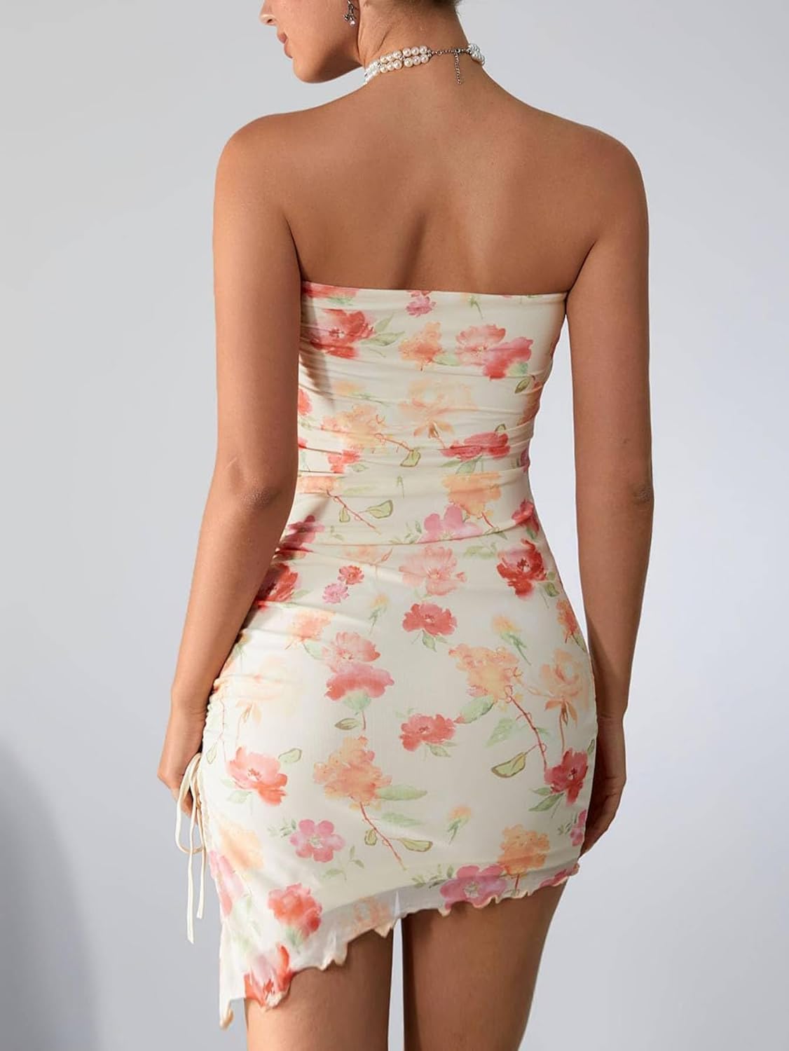 Milumia Women's Floral Strapless Mini Tube Dress Ruched Split Summer Vacation Dresses - Image 2