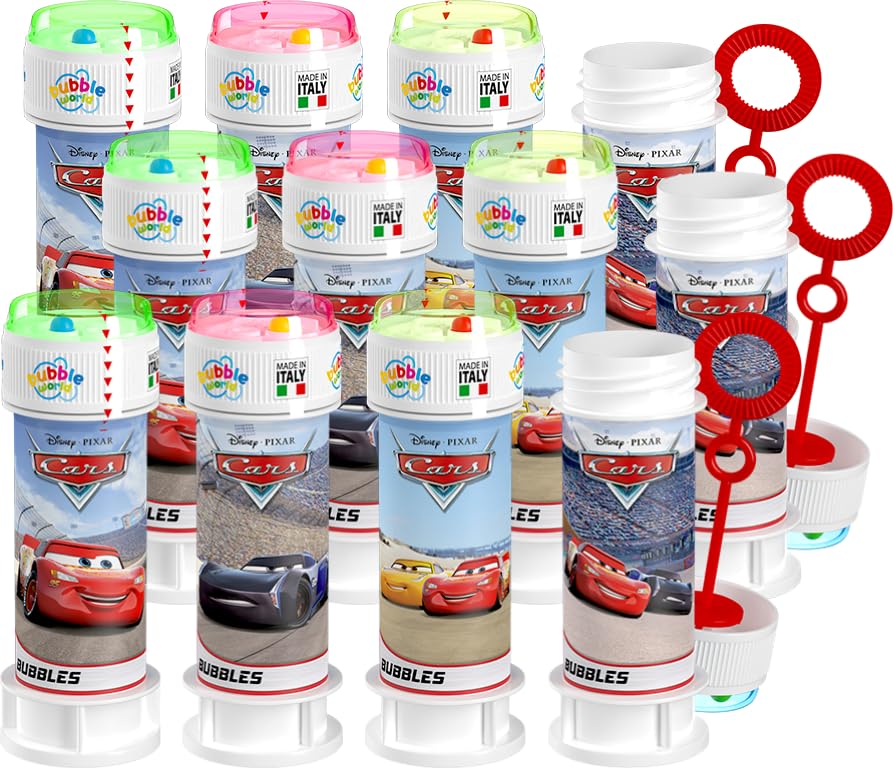 Anila's Cars Bubble Tubs with Wands, 60ml Solution & Maze Lid, Set of 12, Party Bag Fillers & Favours, Ages 3+