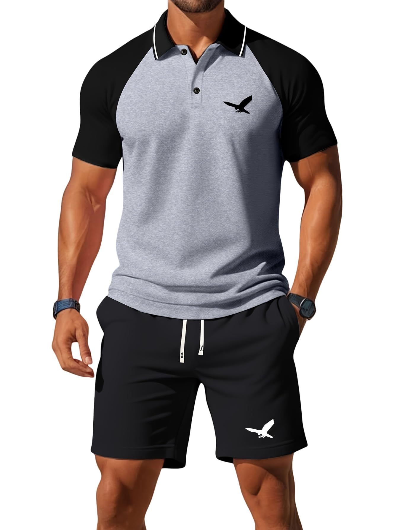 Polo de verano para hombre, manga raglán, con bloques de color, estilo informal, para vacaciones, playa, deportes, correr — view 10
