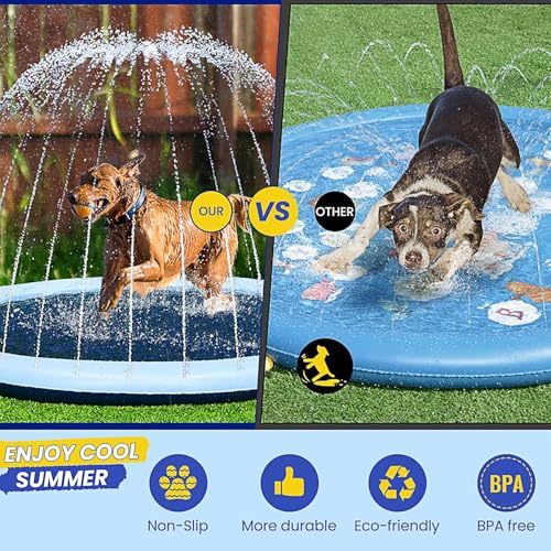 Bamda Hundepool 170cm/66.9in Hundeplanschbecken mit Antirutschfunktion, 0.6mm Verdickt Wassermatte Hund Faltbarer Langlebig Splash Pad für Sommer Hinterh Garten für Große & Kleine & Mittelgroßer Hunde