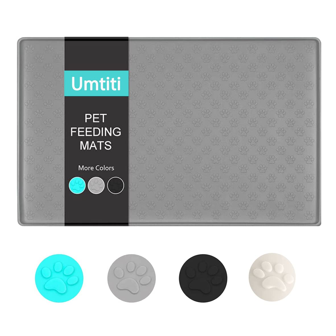 Umtiti Napfunterlage für Hund Katzen （60x40cm,grau）, wasserdichte rutschfeste Silikon Hundenapf Futternapf Matte,wasserdichte Unterlage mit Rand, spülmaschinenfest,L-1pc,grau