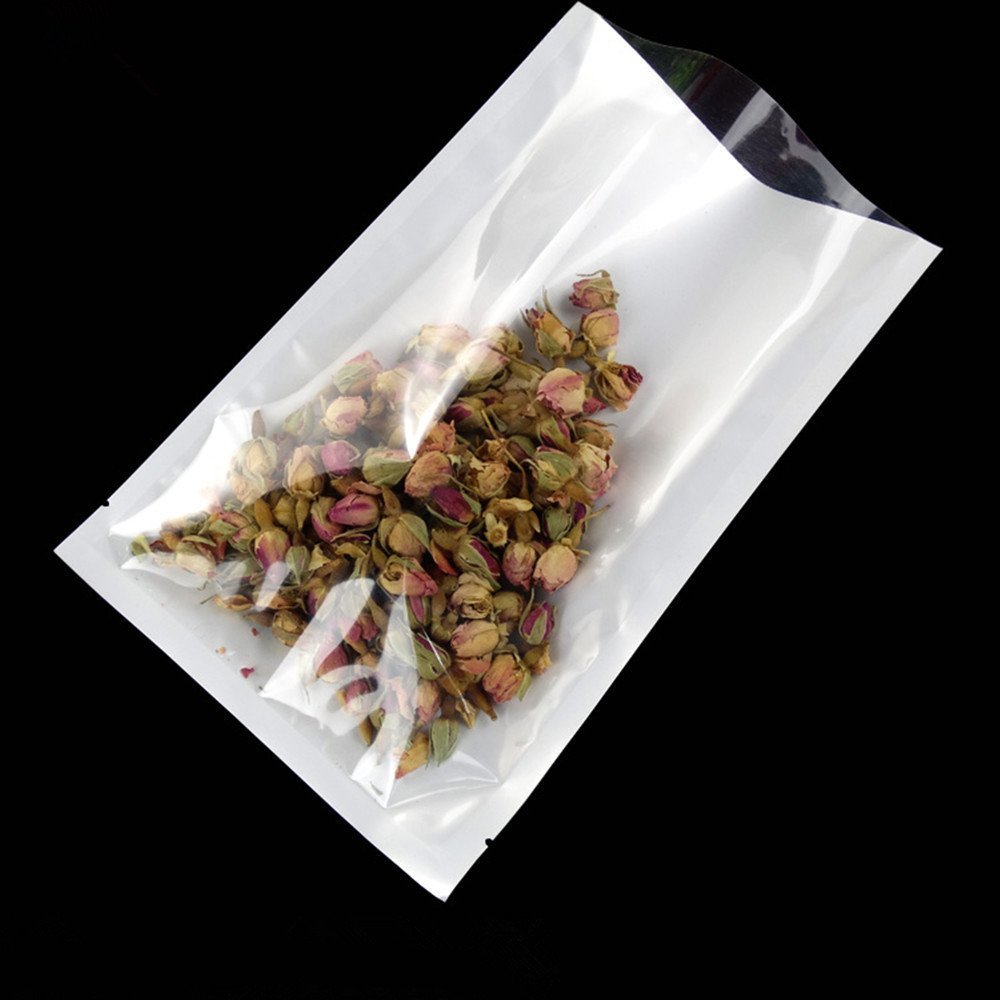 Weiße Kunststoff-Vakuumbeutel vorne transparent oben offen, 2,8 mm, hitzeversiegelbare Beutel für Lebensmittelaufbewahrung, Mini-Probe mit Einreißkerben (1000, 9,9 x 15 cm) (nutzbare Größe 8,9 14,5