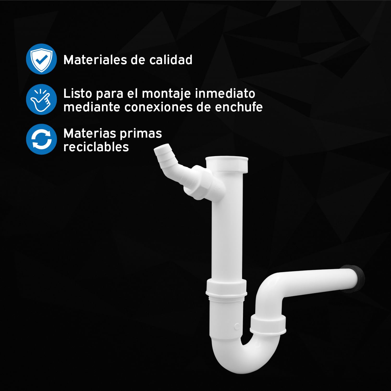 kör4u Juego completo de fregadero blanco de 50 cm, de acero resistente, incl. tapón de desagüe, sifón de plástico blanco de 1 1/2 pulgadas x 40 mm, boquilla de goma DN 40/50