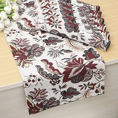Image of HOKIPO Cotton Jacquard 6 Placemats with Runner for Dining Table 6 Seater (IN530-D4*6+IN531) White,6 Placemats + 52 Inch Runner