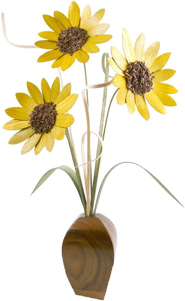 Artisan-Crafted Wood 3 Sunflowers 20" Tabletop Arrangement, American Made Woodwork