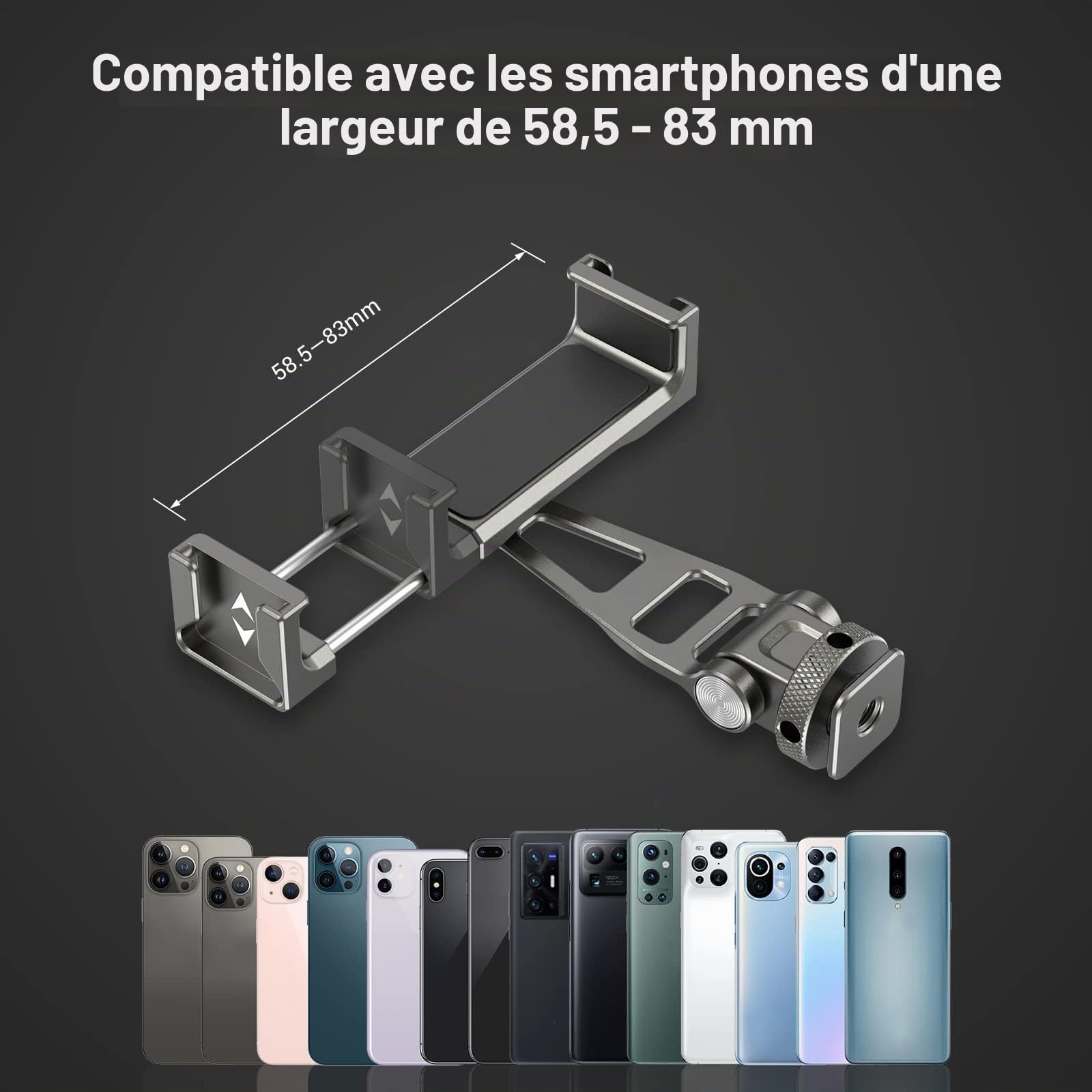 SMALLRIG Support de Téléphone Universel en Métal avec Cold Shoe et Trou Fileté 1/4"-20, Support de Caméra pour Téléphone Portable avec Rotation à 360° - 3559