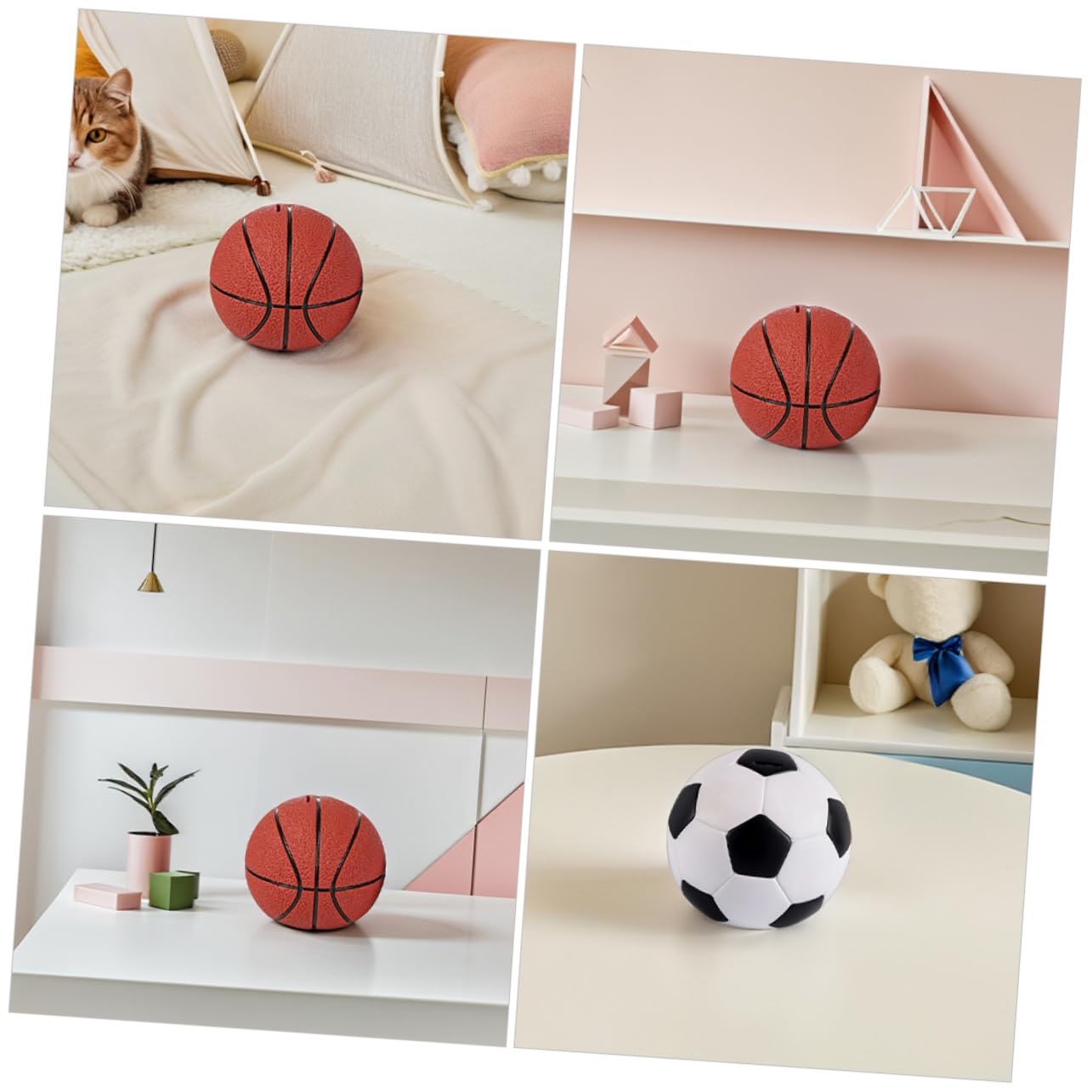 BESPORTBLE 2 Pezzi Salvadanaio per Bambini a Tema Calcio e Basket in Vinile, Forma di Pallone, Decorativo e Sicuro, come Bomboniera per Compleanno Ragazzi