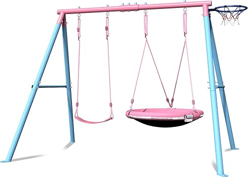 Miniatura 8 de Juego para exteriores 2 en 1 con platillo deslizante para patio trasero, equipo de juego resistente de 440 libras para niños y niños pequeños de 3 a