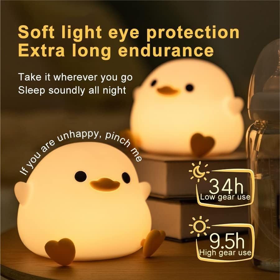 Warmes Licht, USB-Aufladung, Mini-Tischlampe, Schlafzimmer-Dekoration, Nachtlicht, Kinder, dimmbares Nachtlicht, Silikon-Birnen-Kinderzimmer-Nachtlampe mit Berührungssensor (Erbsen-Ente)