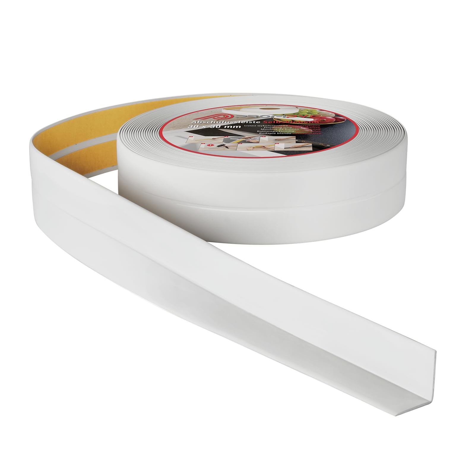 ProfiPVC Weichsockelleiste 30x30mm 25 Meter für Küche und Badezimmer, selbstklebende Abschlussleiste aus PVC, flexible Knickleiste - Fugendichtungsband, hellgrau