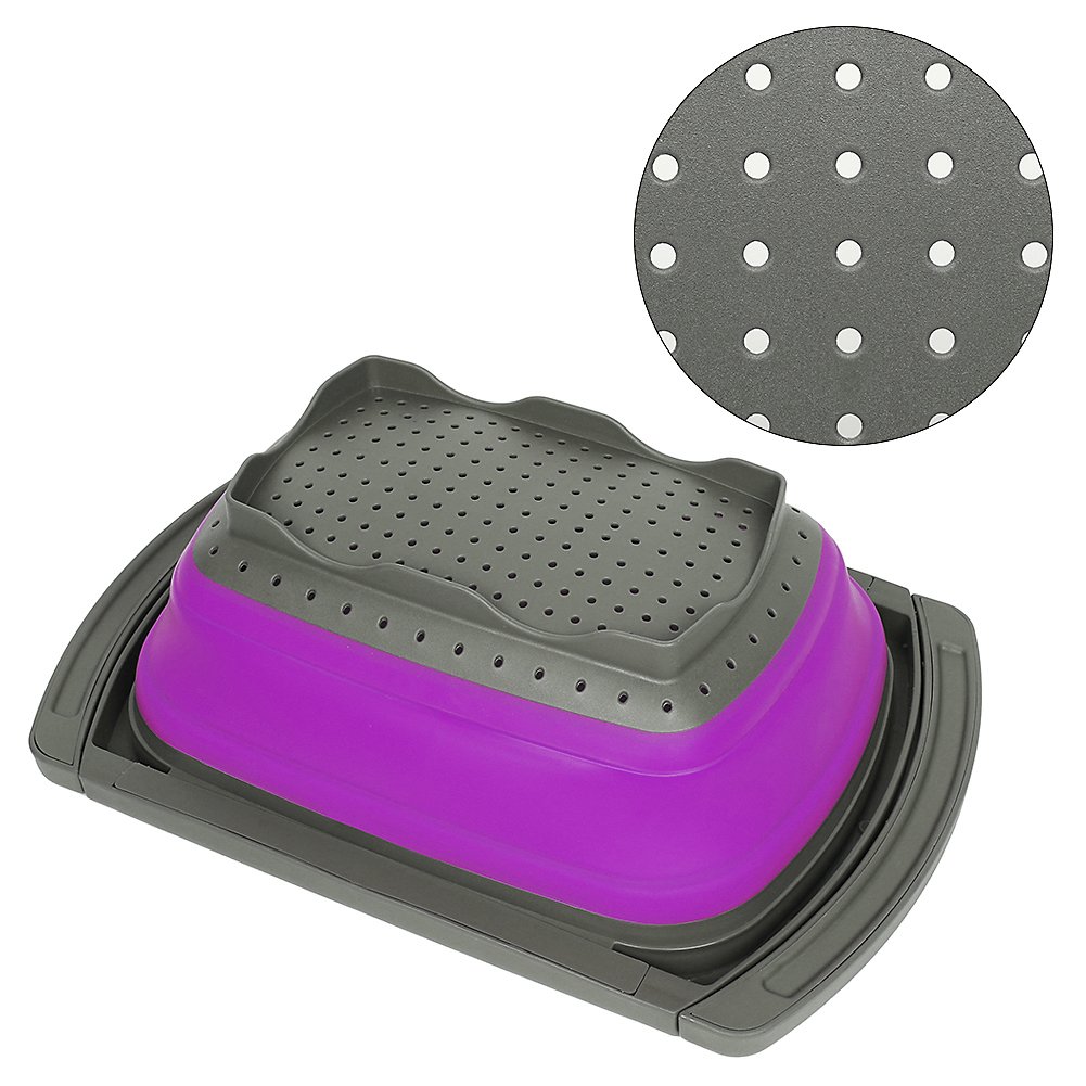 Colador plegable Qimh, colador de cocina, colador de verduras, coladores de frutas, coladores con asas extensibles, colador plegable apto para lavavajillas para cocina, 6 cuartos de galón, sin BPA