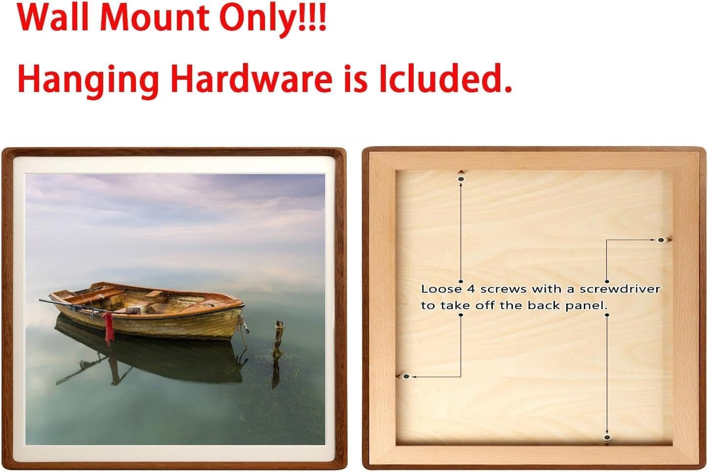 20x20 Square Picture Frame in Natural Teak Wood, Solid Wooden Frames matted to 18x18, Gallery Frames for Wall Mount