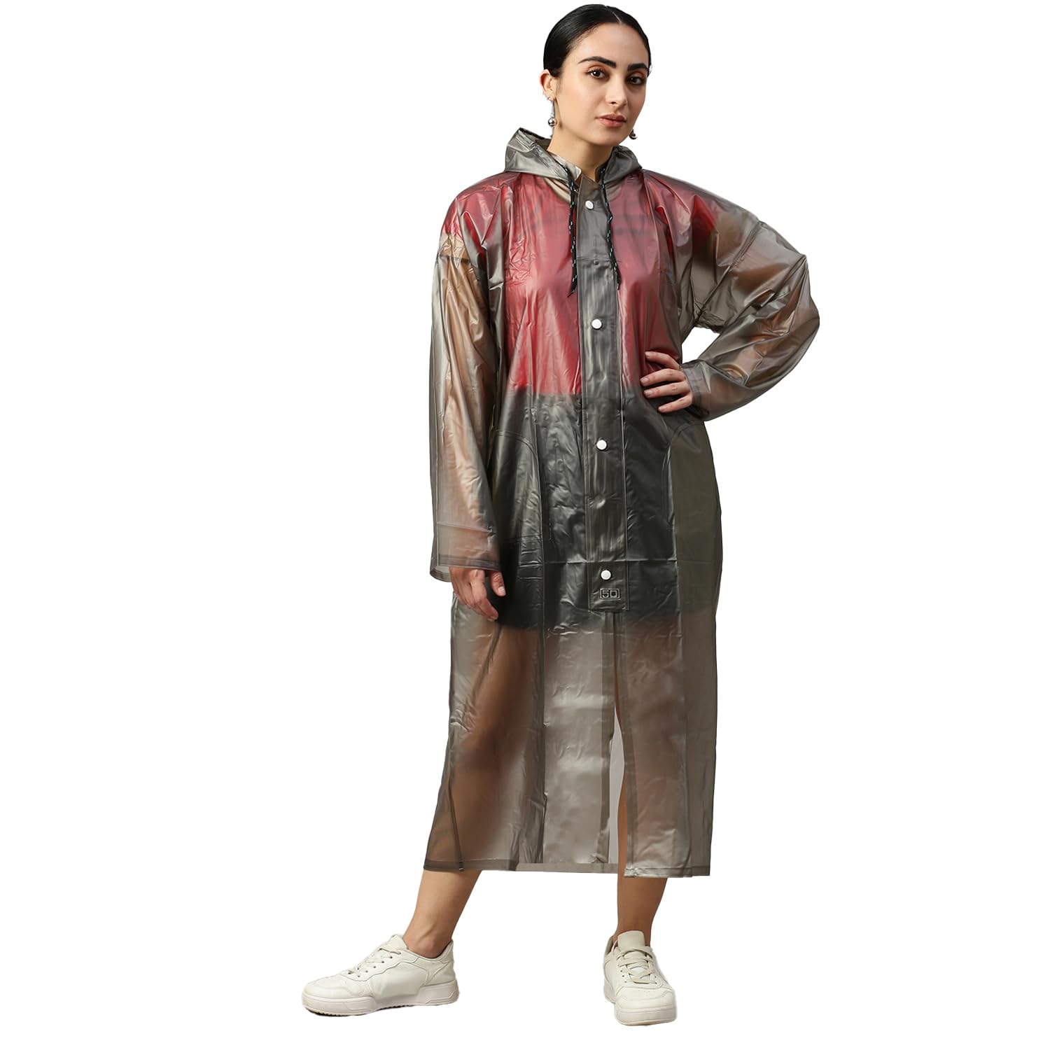 Viva Rainwear Women's Grey PVC Waterproof Standard Length Long Sleeves Ferrari Adjustable Hooded & Zipper Raincoat For Rainy Weather (Size : XXL)-image-5