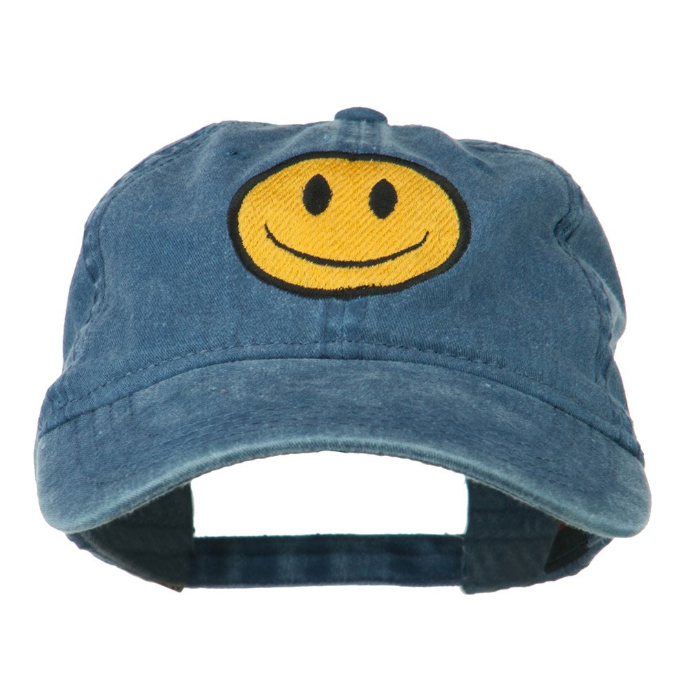 e4Hats.comSmiley Face Embroidered Washed Cap - Navy OSFM