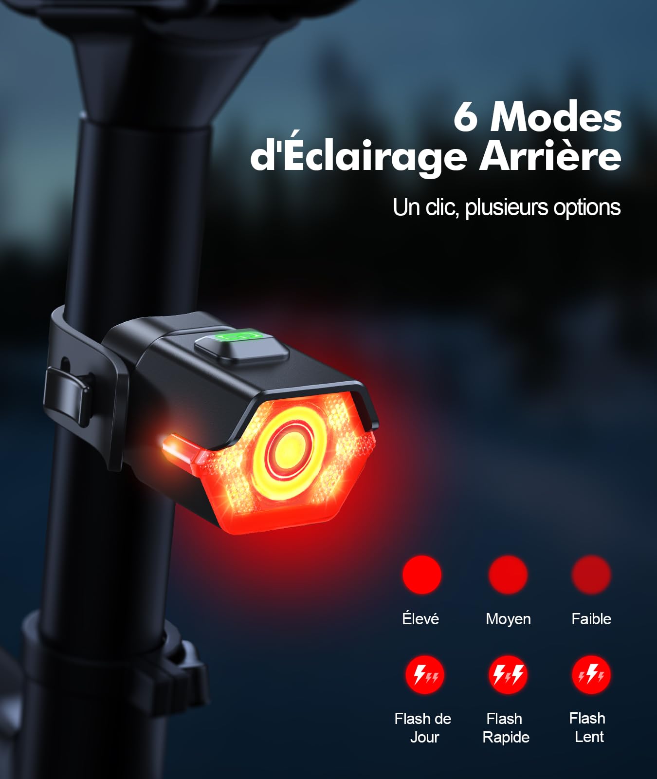 CIRYCASE Lumiere Velo avec Feu d'Avertissement Latéral, 3+6 Modes Eclairage Velo Avant et Arriere Rechargeable pour Cyclisme de Nuit, Étanche IP65, Lampe Feux Arrière Phare Avant Velo Super Lumineux