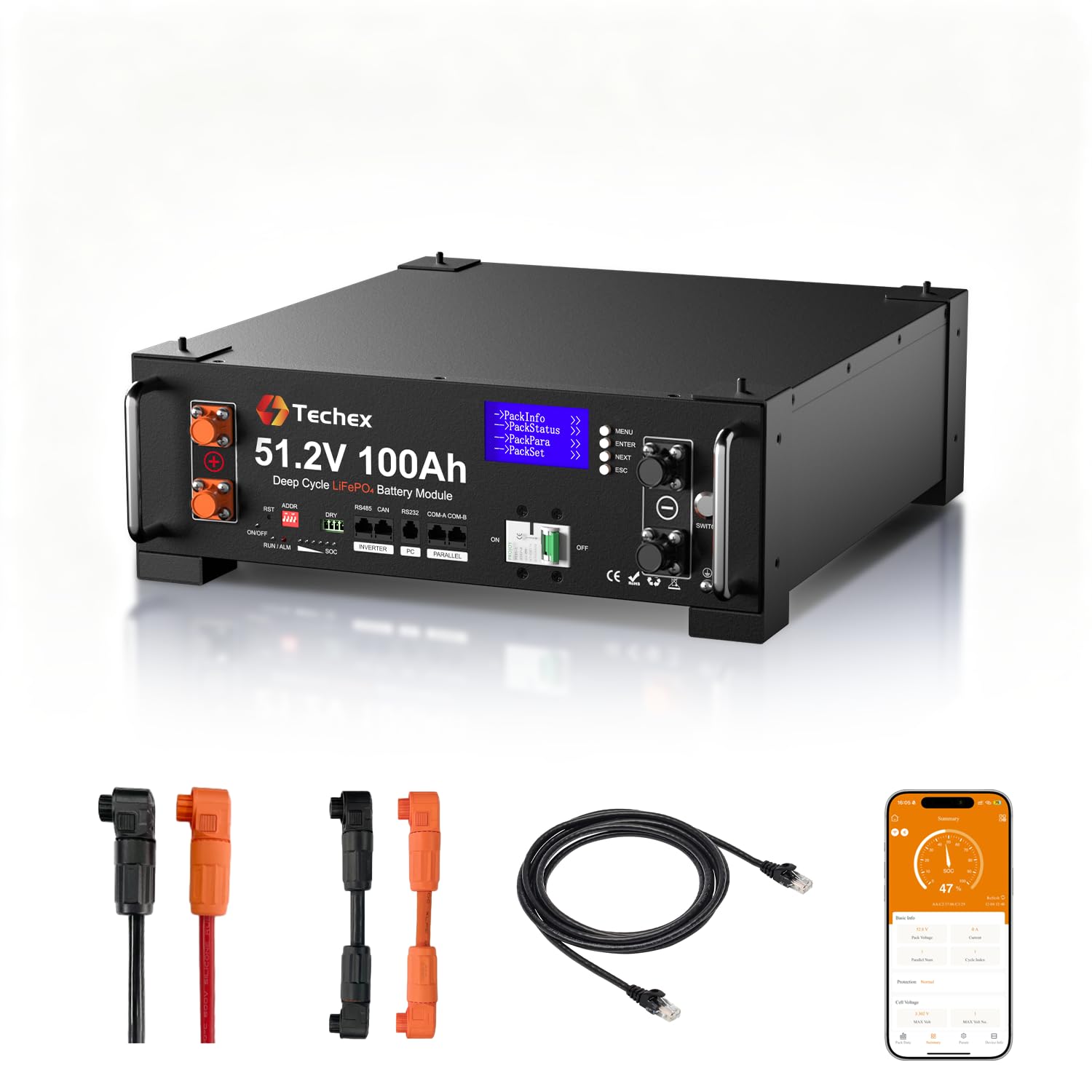 Amazon.com: Techex 48V 100Ah LiFePO4 Battery V2, 100A BMS with