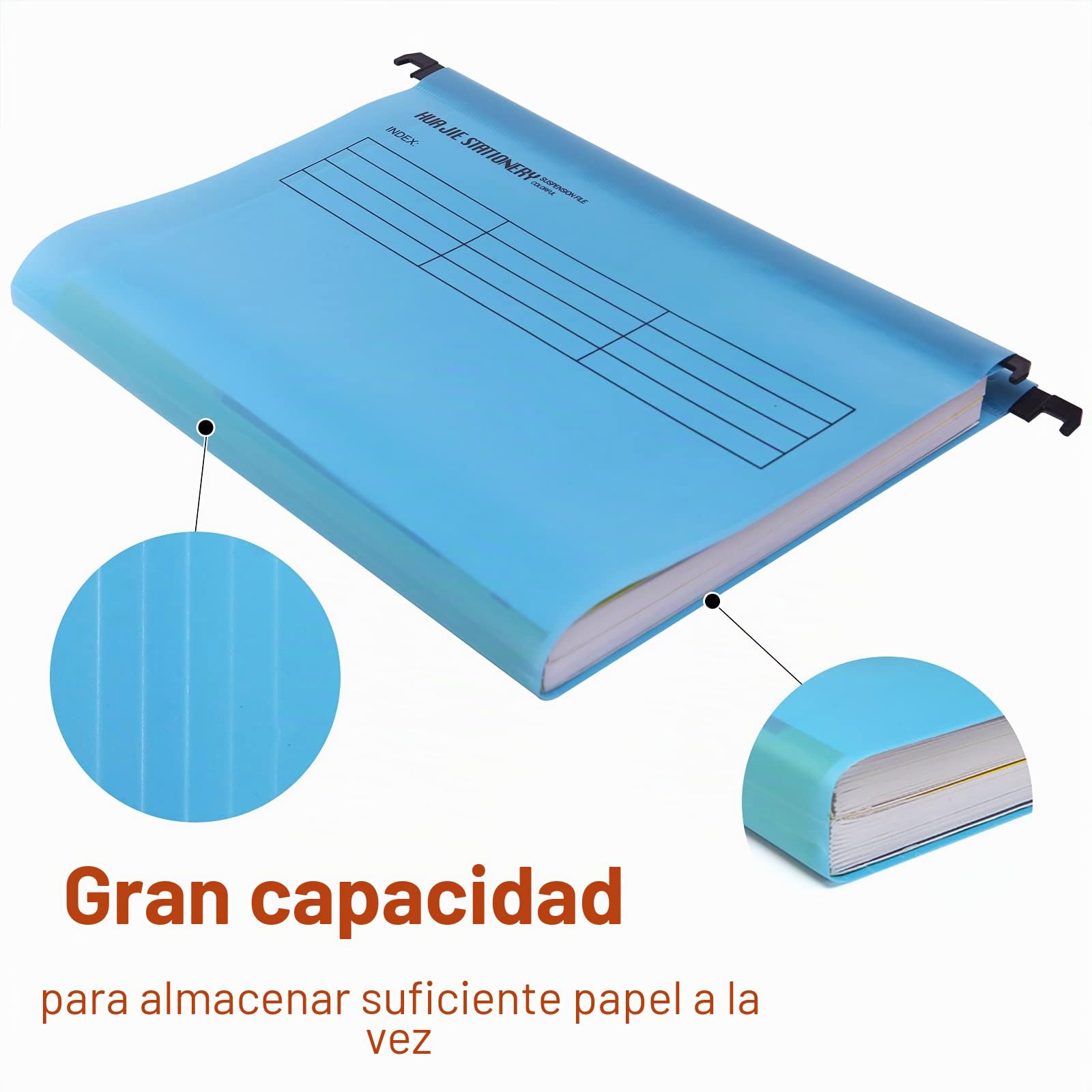 Paquete de 12 unidades Archivo Carpetas Colgantes Polipropileno, tamaño A4, con pestañas e insertos de Tarjeta para Archivadores, color Azul