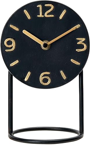 SOFFEE DESIGN Reloj de mesa con base redonda, reloj de escritorio silencioso de hierro, funciona con pilas, para sala de estar, dormitorio,