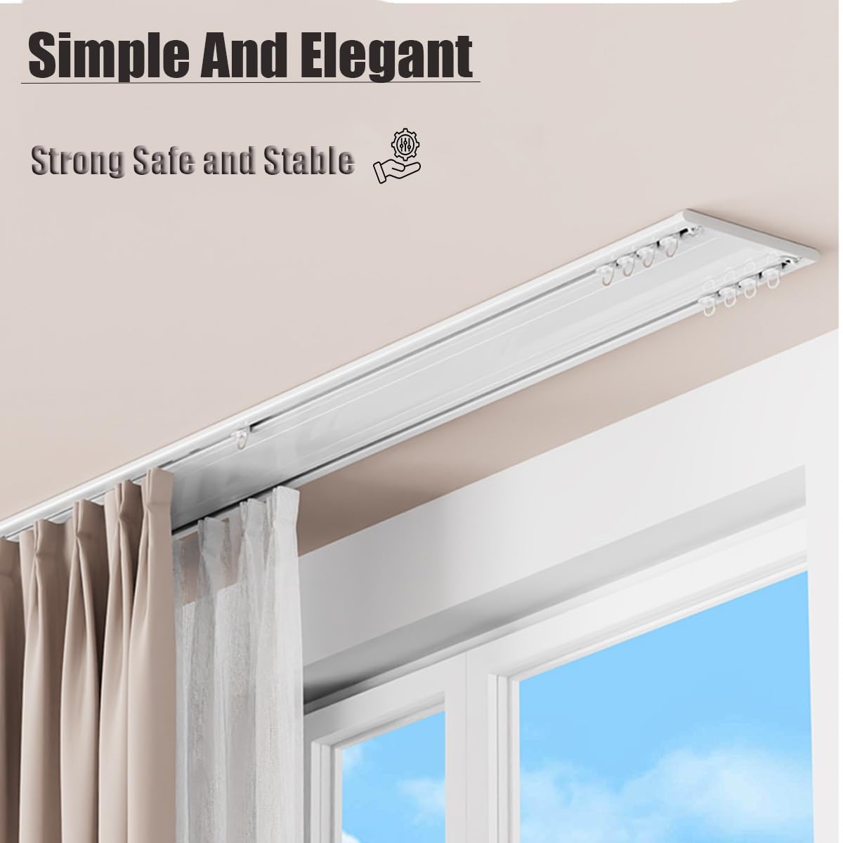 Générique Rail Rideau Plafond 0.4m-5.5m Rail De Rideau sans Perçage pour Murs Ou Plafonds Convient pour Baie De Douche Les Maisons Les Bureaux Les Caravanes(Blanc,4.5m)