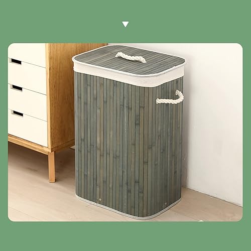 Miniatura 3 de Cesta de bambú para ropa sucia, cesta grande de almacenamiento de ropa con tapa y forro extraíble, cesta de lavandería sucia independiente, cesta de