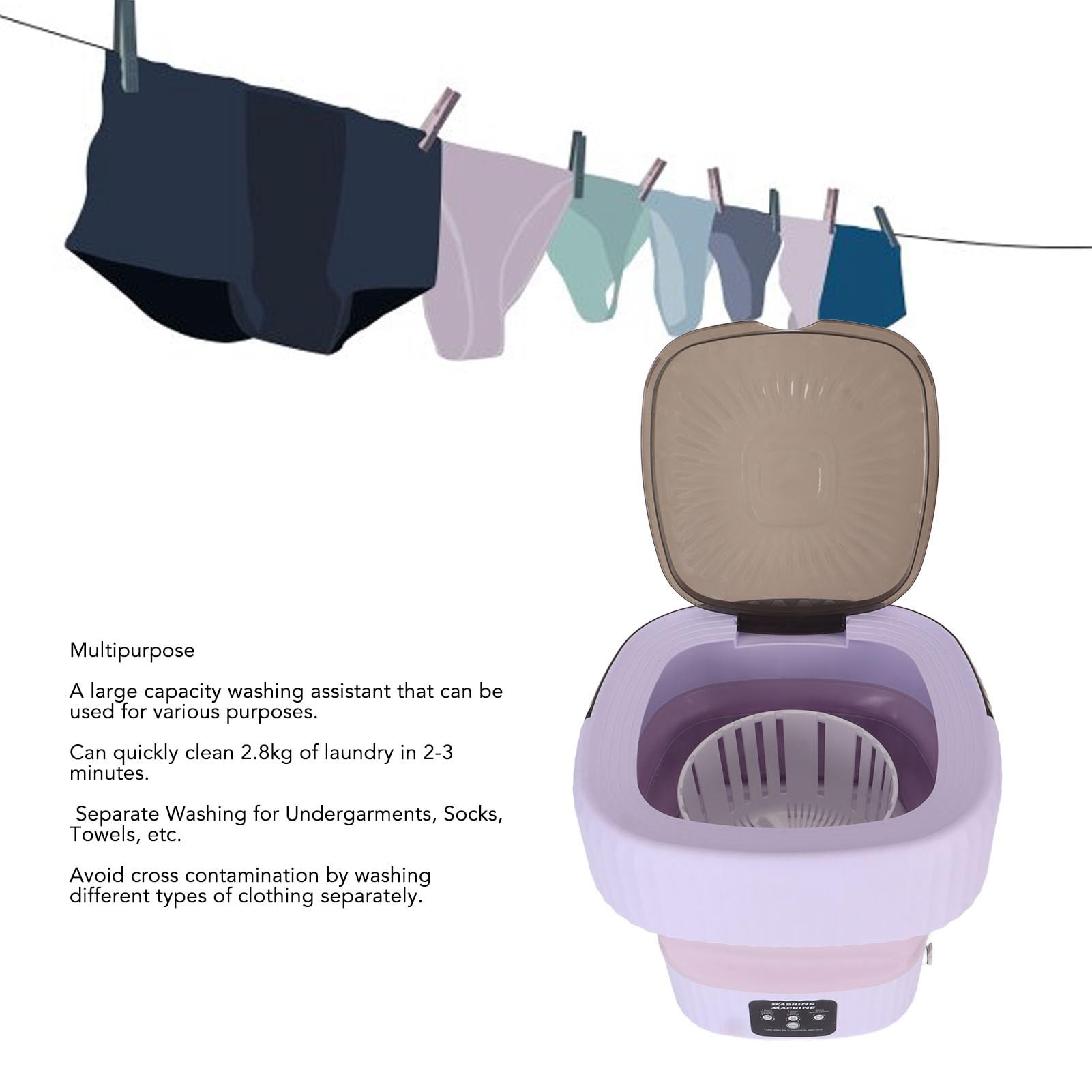 Lavadora y Secadora Portátiles, Mini Lavadora con Centrifugadora, Limpieza Profunda de 3 Modos, Adecuada para Apartamentos, Dormitorios, Campamentos, Lavandería para (Purple)