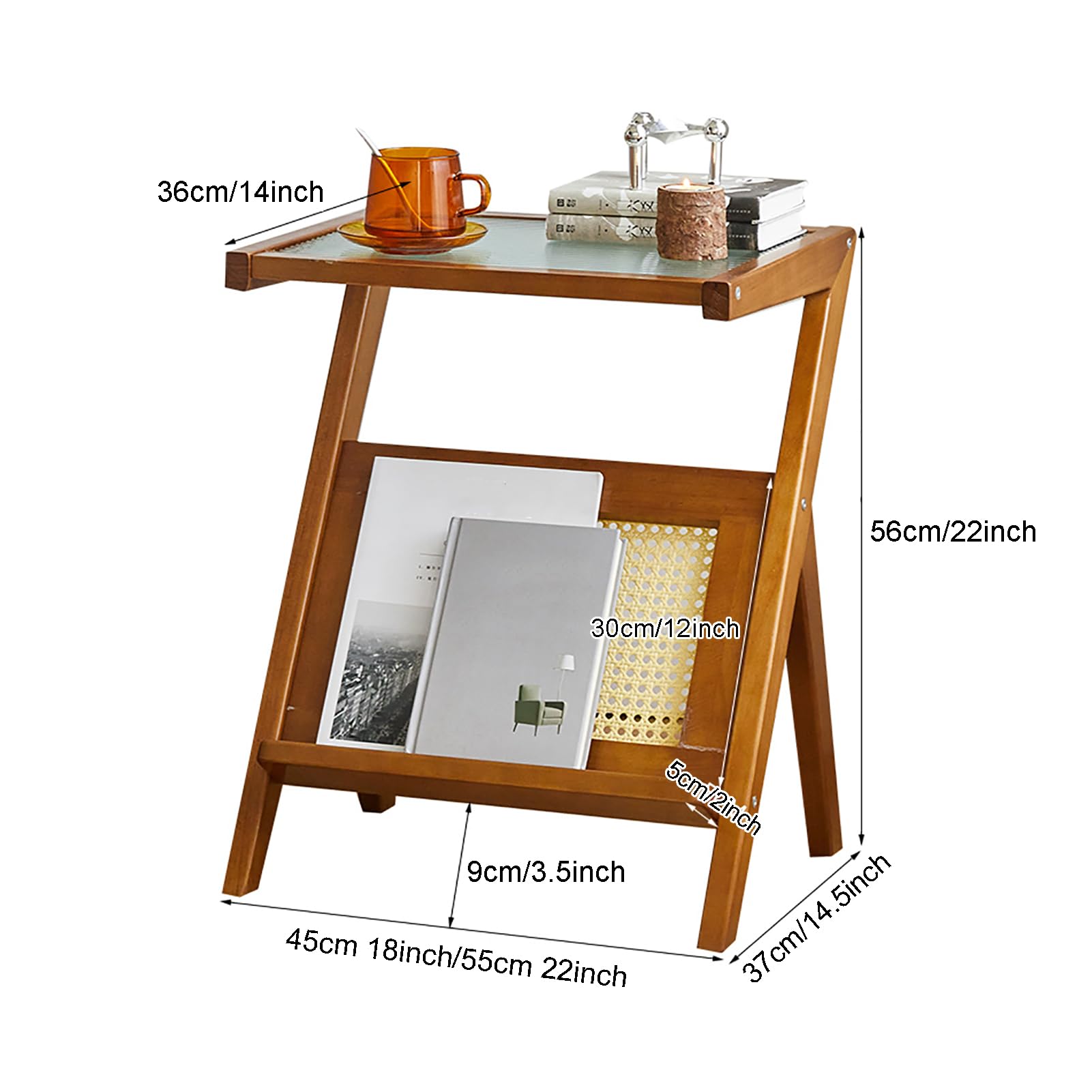 Amazon｜籐サイドテーブル ナイトスタンド ガラス マガジンラック 木製