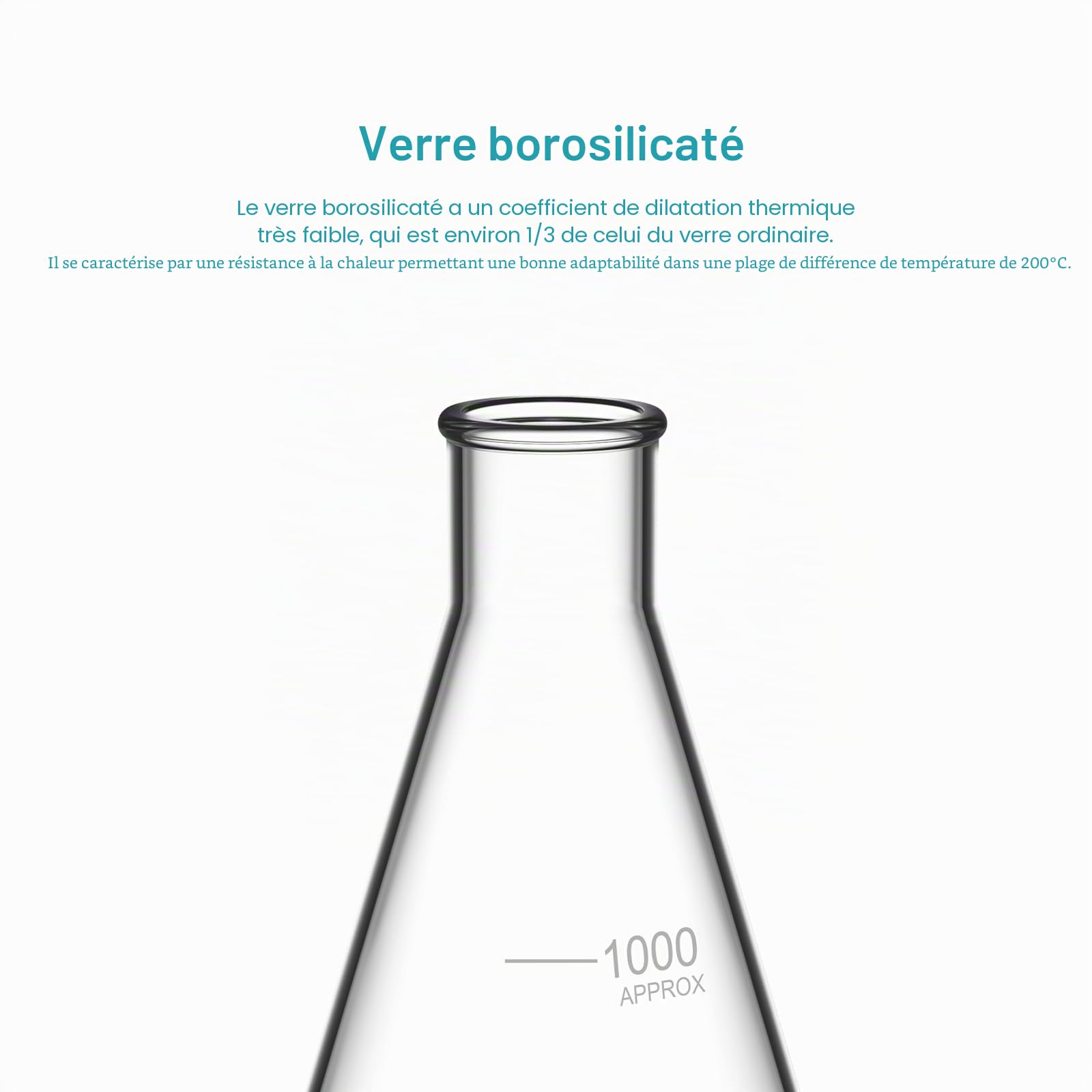 stonylab 1-Paquet Erlenmeyer Fiole en Verre Borosilicate, Erlenmeyer Flask à Paroi Épaisse avec Bord Résistant - 1000ml