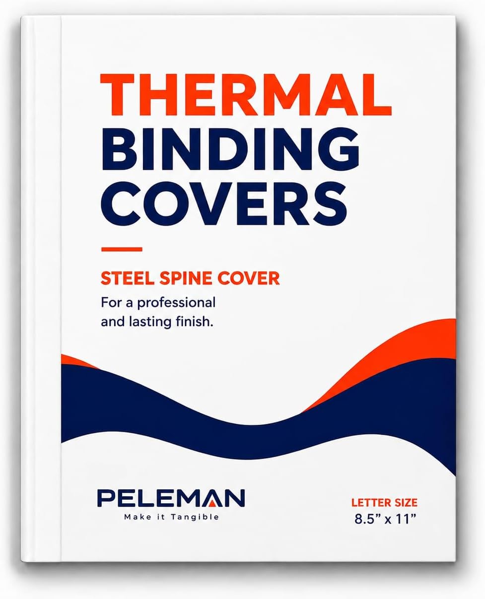 Custom Spine Covers for Thermal Binding – Binder Spine Only for 20–340 Sheets – Use with Any Thermal Binding Machine – Portrait & Landscape – Peleman (White, 40 Sheets Max - 100/Box)